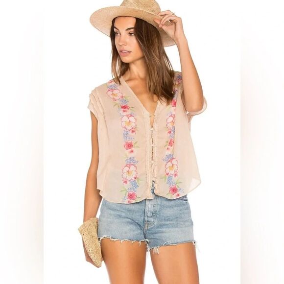 Free People Tops - Free People Top Shirt Women's Size Medium Sheer Gardenia Ivory Sleeveless Shirt